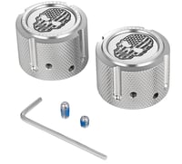 Figurati designs Axle Nut Cover - Front - Stainless Steel - American Flag Skull - Contrast Cut - Silver
