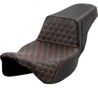 Saddlemen Step-Up Seat - Honeycomb - Extended Reach - Orange Stitching - FL '08-'23