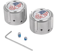 Figurati designs Axle Nut Cover - Front - Stainless Steel - Red/White/Blue Flag Skull - Silver