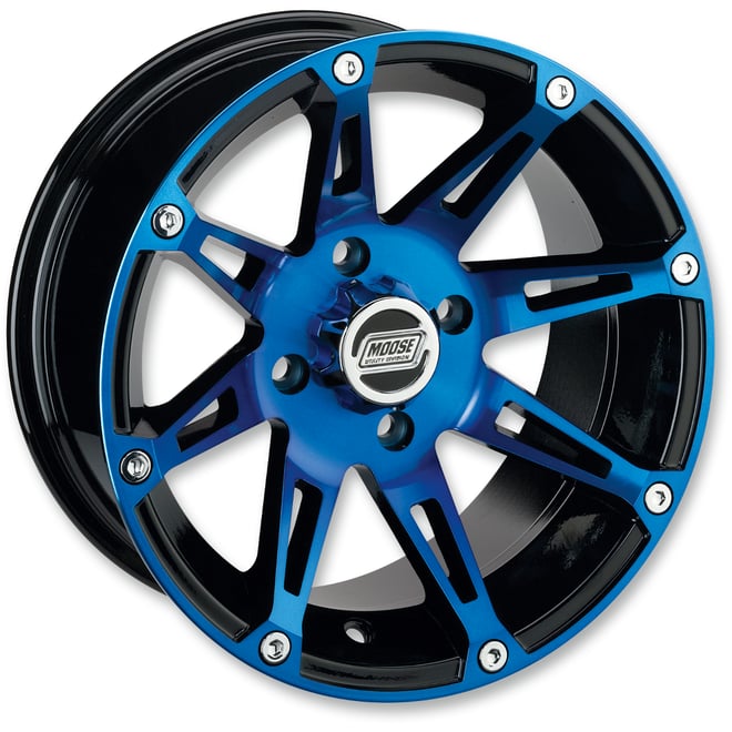 Moose utility Wheel - 387X - Front - Anodized Blue/Black - 12x7 - 4/110 - 4+3