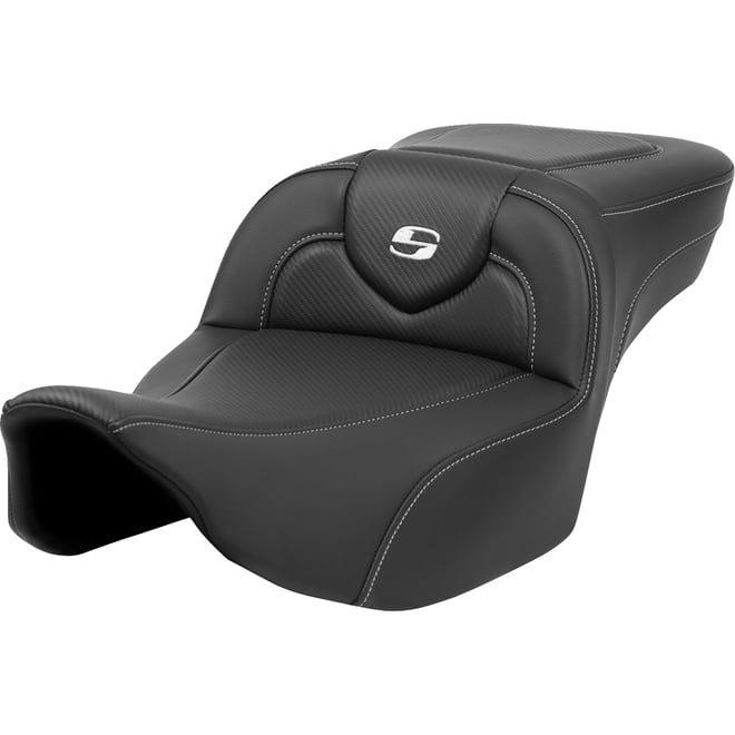 Saddlemen Roadsofa™ Extended Reach Seat - Carbon Fiber - Silver Stitch/Silver Logo - no Backrest - FL '23-'24