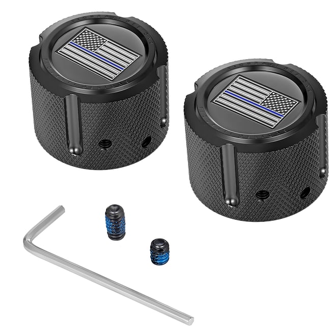 Figurati designs Axle Nut Cover - Front - Stainless Steel - Stainless Steel - Blue Line Flag - Black