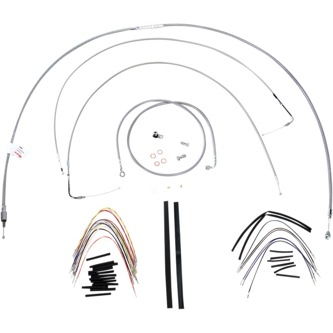 Burly brand Handlebar Cable/Brake Line Kit - Complete - 18" Ape Hanger Handlebars - Stainless Steel