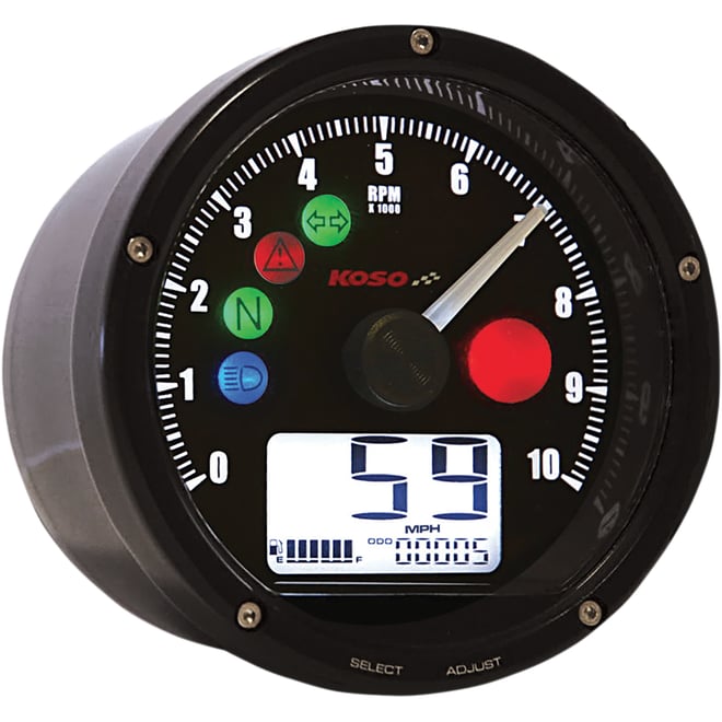 Koso north america TNT-01 Electronic Speedometer/Tachometer - Black Face - Black Housing - 3" Diameter x 1.75" D