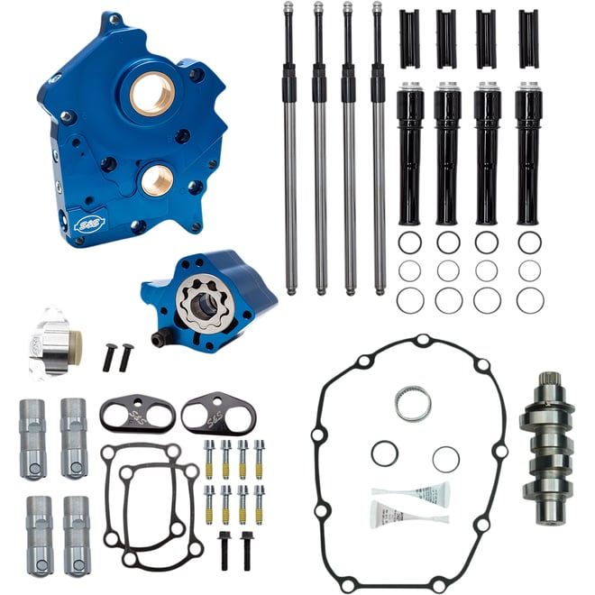 S&s cycle Cam Chest Kit with Plate - Chain Drive - Water Cooled - 475 Cam - Black Pushrods - M8