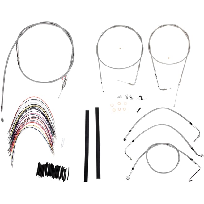Burly brand Handlebar Cable/Brake Line Kit - Complete - 18" Ape Hanger Handlebars - Stainless Steel