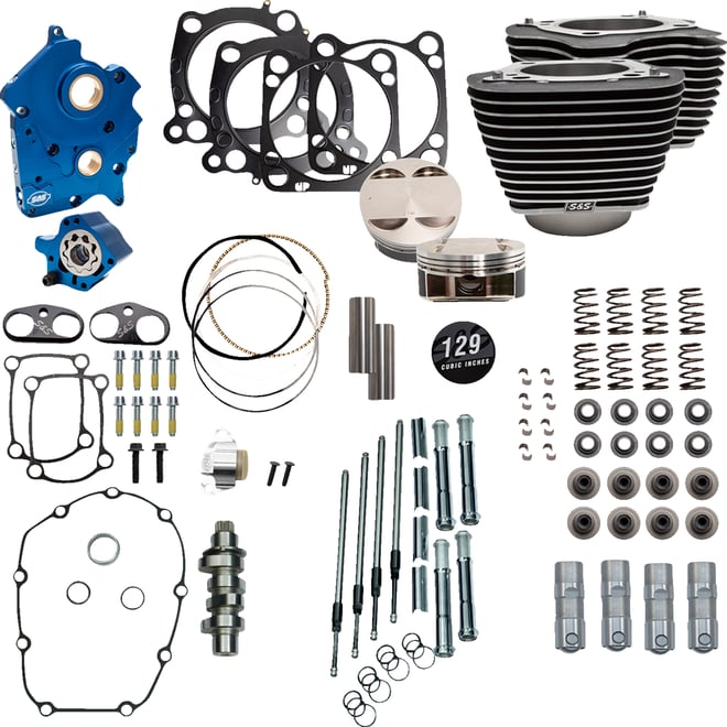 S&s cycle 129" Power Package Engine Performance Kit - Chain Drive - Oil Cooled - Highlighted Fins - M8