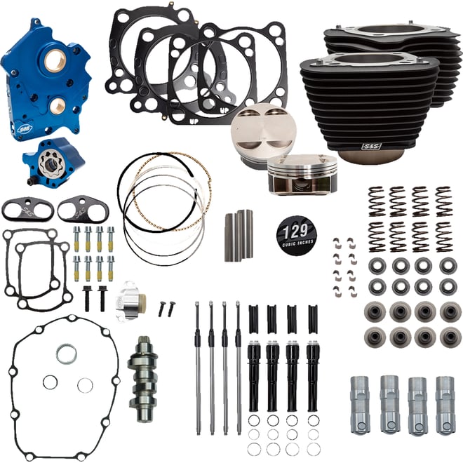 S&s cycle 129" Power Package Engine Performance Kit - Chain Drive - Oil Cooled - Non-Highlighted Fins - M8