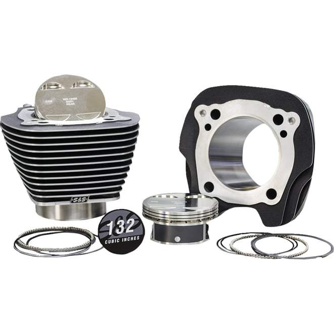 S&s cycle 132" Big-Bore Cylinder Kit - Black Granite/Highlighted Fins - M8