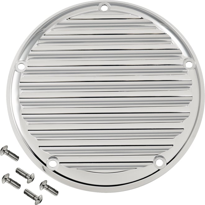 Joker machine Derby Cover - 5 Hole - Finned - Chrome - M8 Softail
