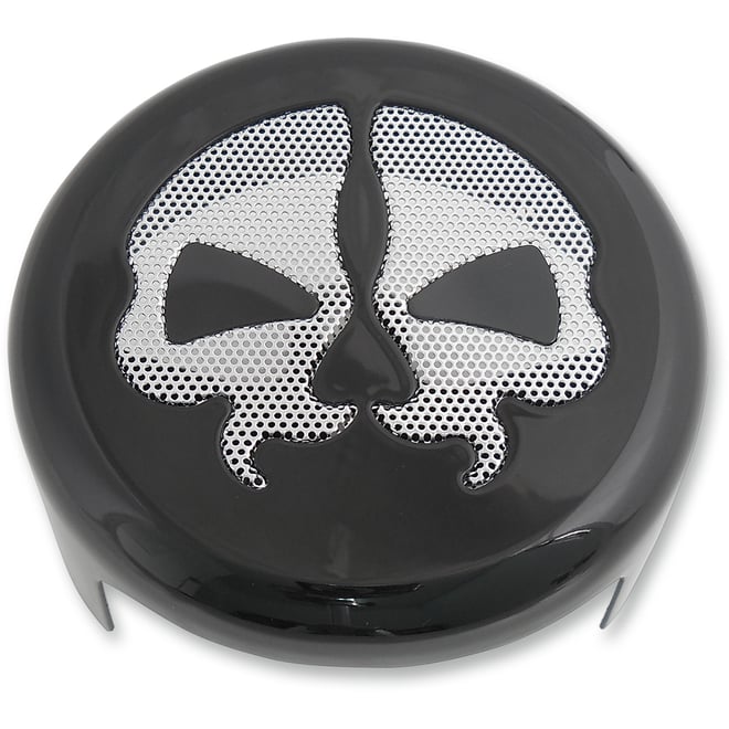 Drag specialties Horn Cover - Black with Chrome Skull