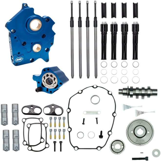 S&s cycle Cam Chest Kit with Plate - Gear Drive - Water Cooled - 475 Cam - Black Pushrods- M8