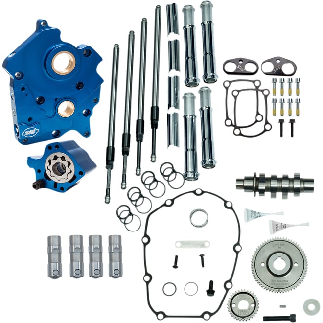 S&s cycle Cam Chest Kit with Plate - Gear Drive - Oil Cooled - 465 Cam - Chrome Pushrods - M8