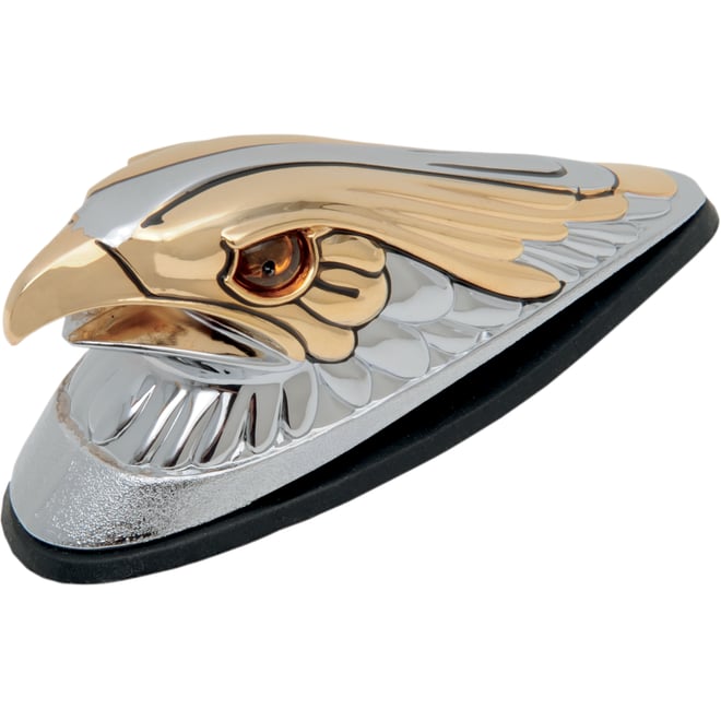 Drag specialties Gold Eagle Head with Lights - Amber Eyes - Large - Chrome