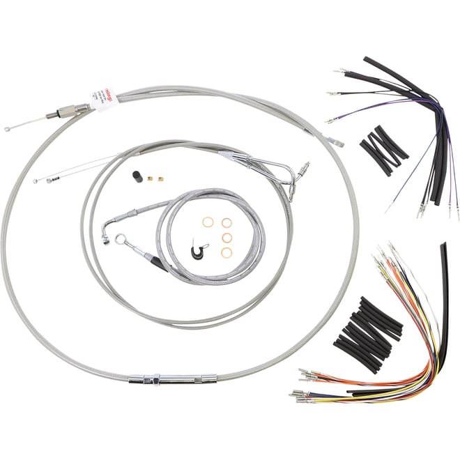 Burly brand Handlebar Cable/Brake Line Kit - Complete - 14" Ape Hanger Handlebars - Stainless Steel