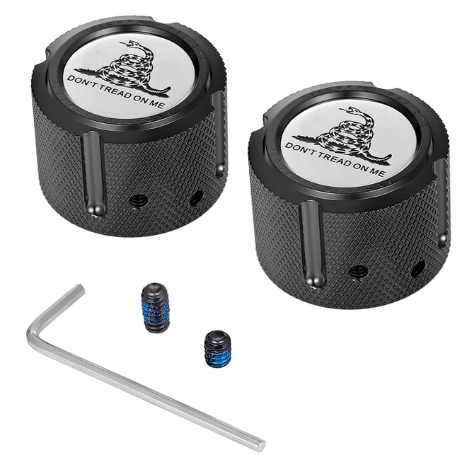 Figurati designs Axle Nut Cover - Front - Stainless Steel - Don't Tread On Me - Black
