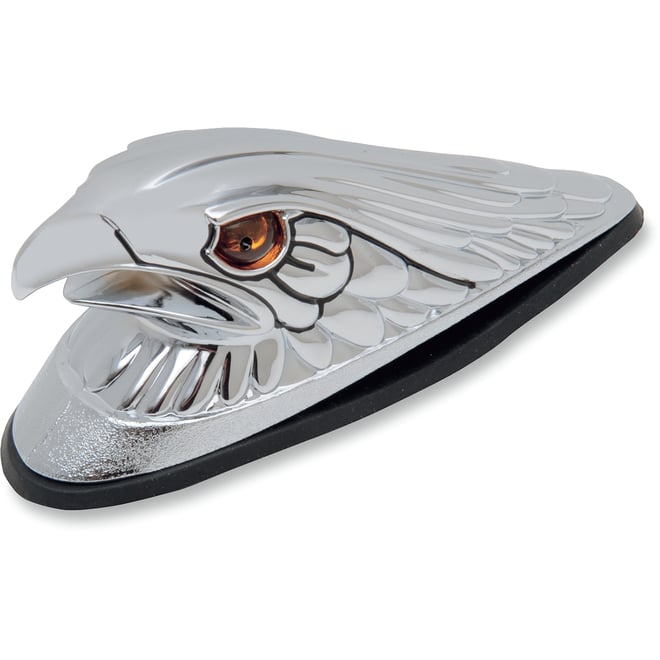 Drag specialties Eagle Head with Lights - Amber Eyes - Large - Chrome