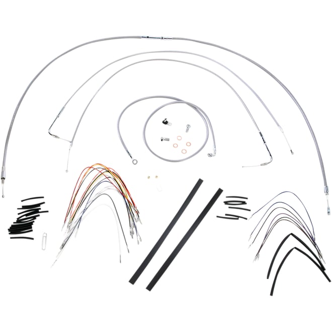 Burly brand Handlebar Cable/Brake Line Kit - Complete - 14" Ape Hanger Handlebars - Stainless Steel