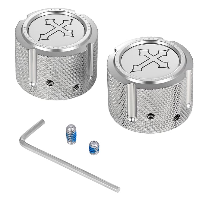 Figurati designs Axle Nut Cover - Front - Stainless Steel - Cross - Silver
