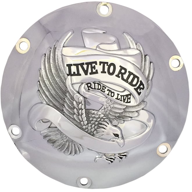 Drag specialties Live to Ride Derby Cover - 6-Hole - Chrome