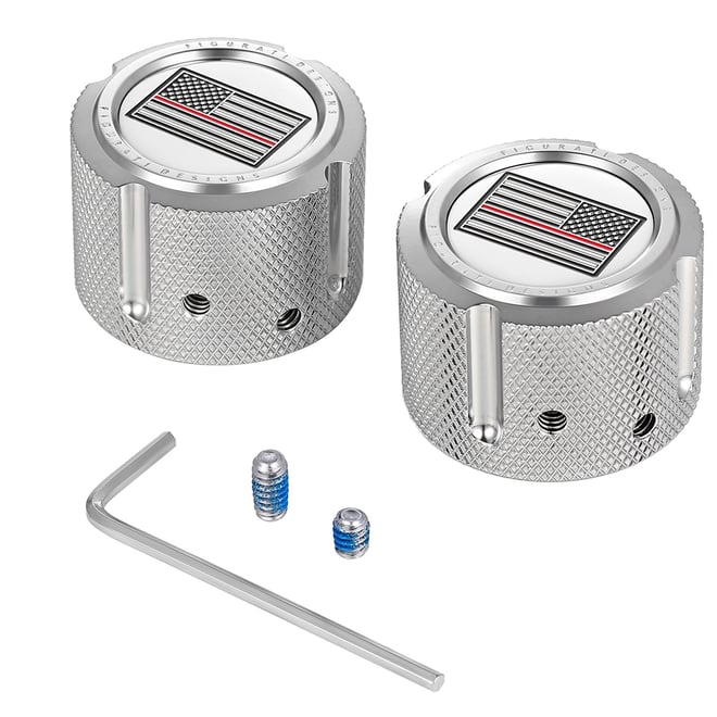 Figurati designs Axle Nut Cover - Front - Stainless Steel - Red Line Flag - Silver