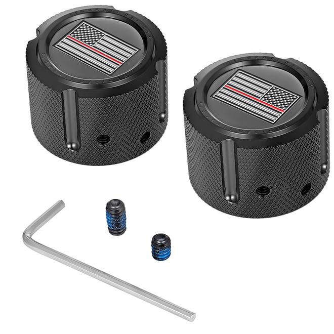 Figurati designs Axle Nut Cover - Front - Stainless Steel - Red Line Flag - Black