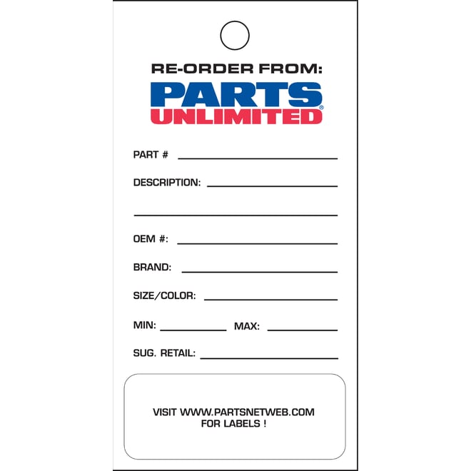 Promotional items vendor Parts Unlimited Re-Order Cards