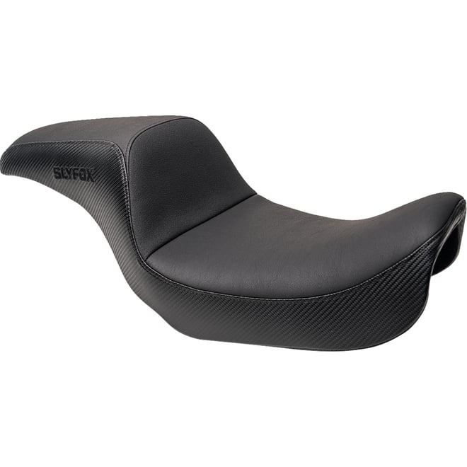 Slyfox Drifter Seat - Black Logo - Black Vinyl w/ Slipstop - Carbon Fiber - Dyna '96-'03 Slyfox Drifter Seat - Black Logo - Black Vinyl w/ Slipstop - Carbon Fiber - Dyna '96-'03