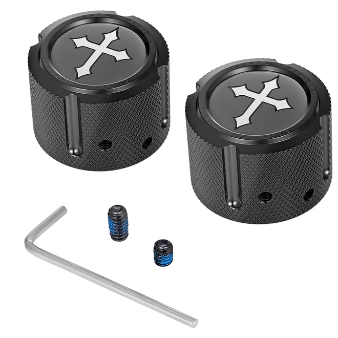 Figurati designs Axle Nut Cover - Front - Stainless Steel - Cross - Black