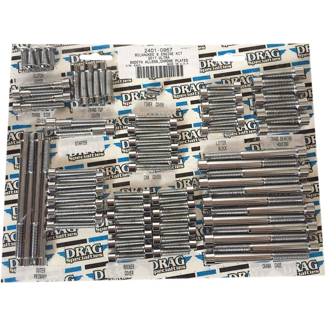 Drag specialties Bolt Kit - Engine - Allen - Chrome - Smooth - M8