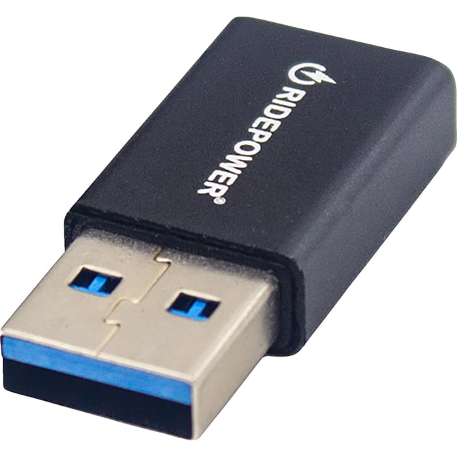 Ridepower Male USB to Female USB-C Adapter - Power - Compact - Black Ridepower Male USB to Female USB-C Adapter - Power - Compact - Black