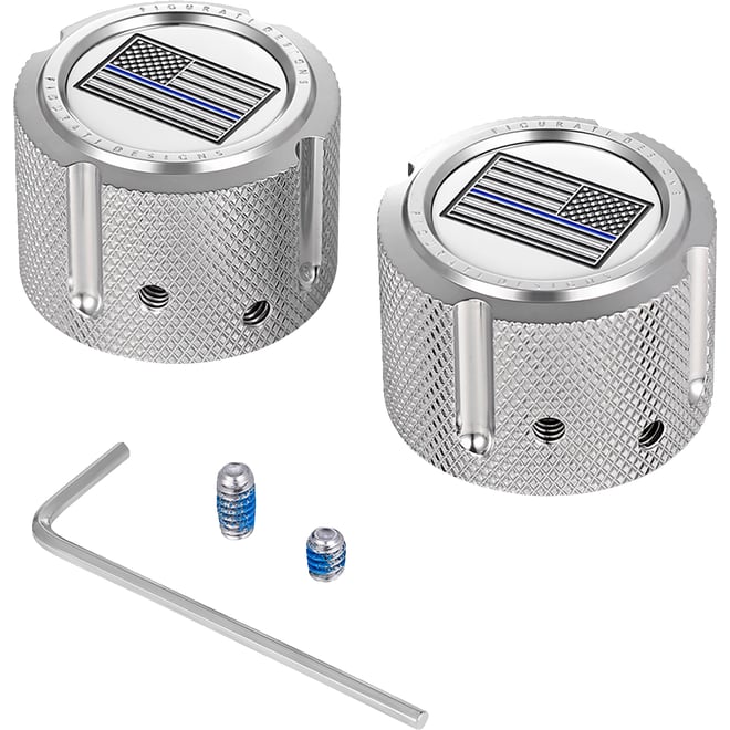 Figurati designs Axle Nut Cover - Front - Stainless Steel - Blue Line Flag - Silver