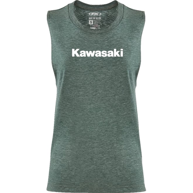 Factory Effex Women's Kawasaki Muscle Tank Top Heather Forest Green 
