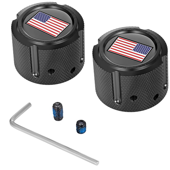 Figurati designs Axle Nut Cover - Front - Stainless Steel - Red/White/Blue Flag - Reversed - Black