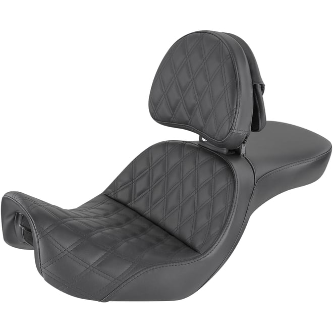 Saddlemen Explorer Seat - With Backrest - Lattice Stitched - Black - FXD
