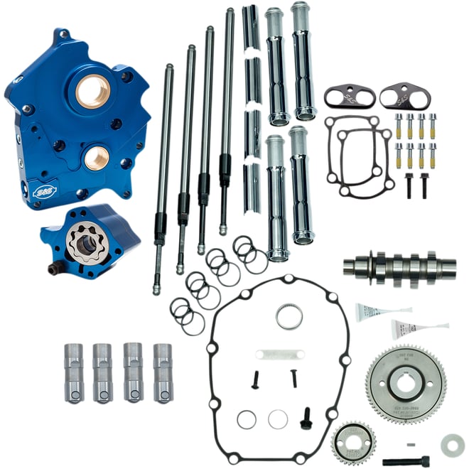 S&s cycle Cam Chest Kit with Plate - Gear Drive - Water Cooled - 475 Cam - Chrome Pushrods -M8
