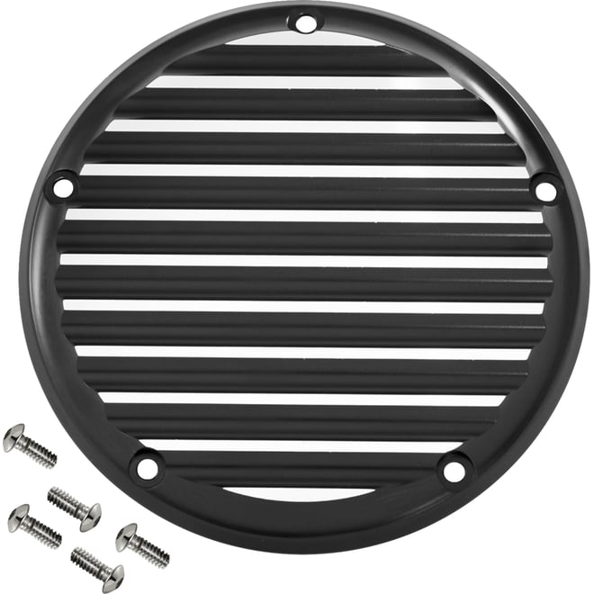 Joker machine Derby Cover - 5 Hole - Finned - Black/Silver - M8 Softail