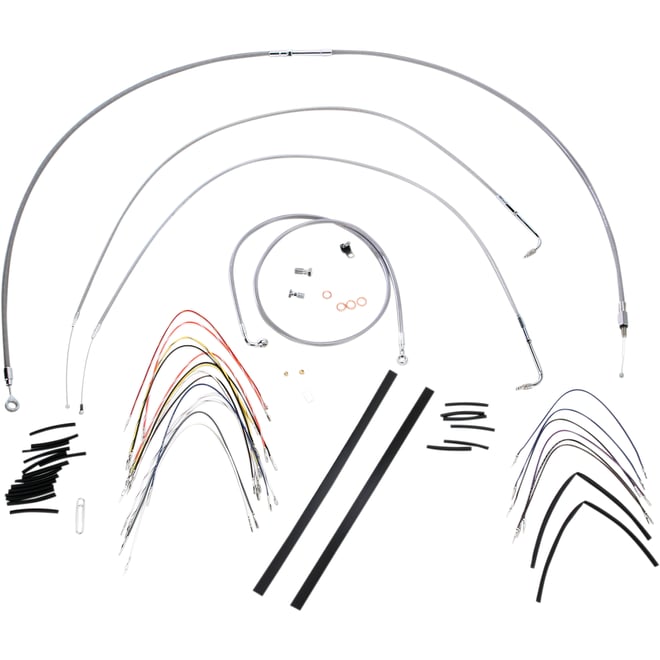 Burly brand Handlebar Cable/Brake Line Kit - Complete - 14" Ape Hanger Handlebars - Stainless Steel