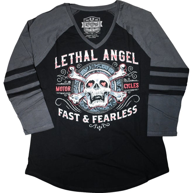 Lethal Threat Women's Fast & Fearless Raglan Sleeve Shirt Black/Gray 